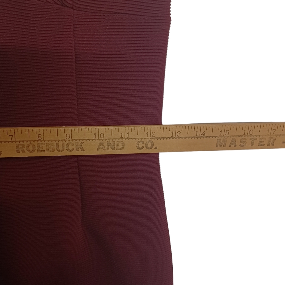 AGAIN Burgundy Wine Red Diamond Neckline Sheath Midi Party Cocktail Dress Small - Picture 7 of 8